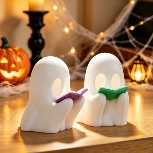 3D Printed LED Ghost Halloween Decor - 5in Indoor Gathering Ornaments - Pack of 2