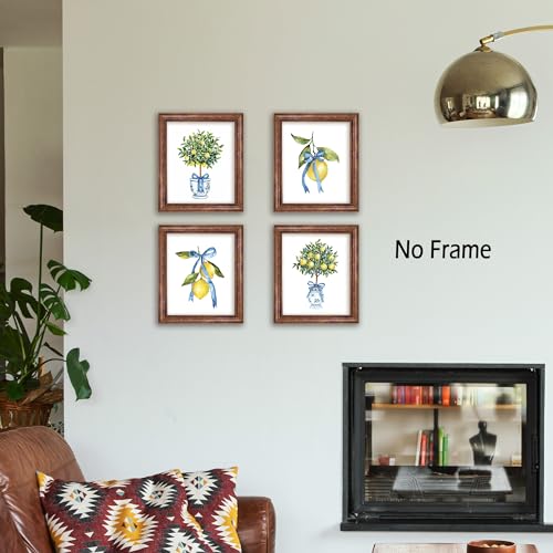 Chinoiserie Wall Art Set of 4 - Blue and White Lemon Tree Prints 8x10 Unframed