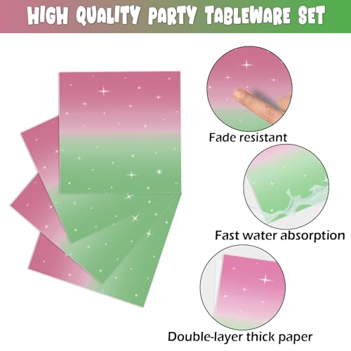 Witch Party Tableware Set - Pink & Green Plates Napkins Forks for 24 Guests - Halloween & Birthday Decorations