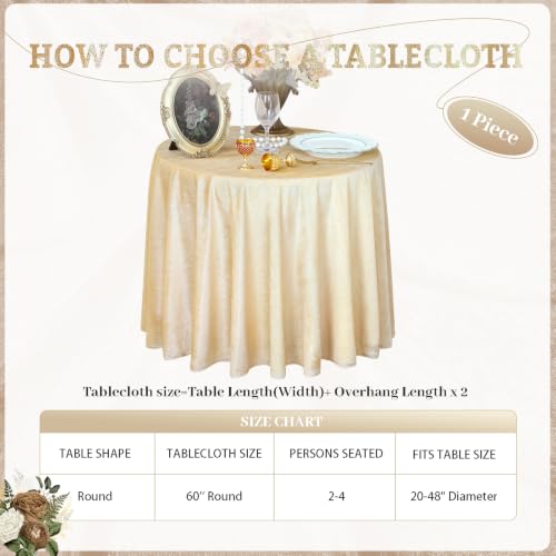 Beige Velvet Round Tablecloth 60 Inch Luxurious Soft Cover for Weddings & Events - Variation of THIS listing