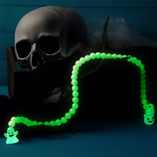 Halloween Glow in the Dark Bead Decoration 26 Inch String with Ghost & Pumpkin Charms