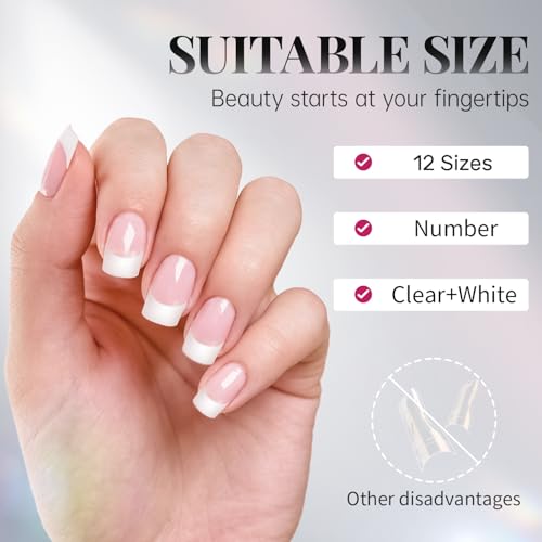 French Short Half Wrap Nail Tips - 120PCS Acrylic False Nails, Clear & White