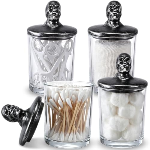Halloween Glass Storage Jars with Skull Ceramic Lids - 4 Pack Dark Decor