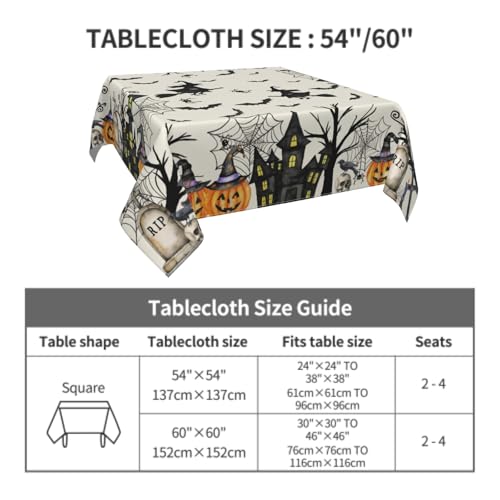 Halloween Tablecloth 54x54 Inch Square Witch Spiderweb Table Cover Water-Resistant