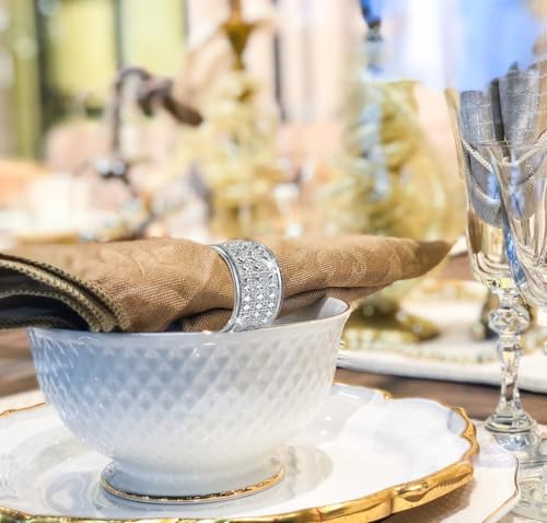 Silver Crystal Napkin Ring Set of 12 – Elegant Table Decor for Holidays & Events
