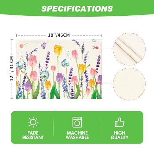 Lavender Tulip Floral Placemats Set of 12, 12x18 Inch Rectangular Seasonal Table Decor