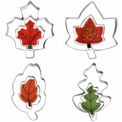 Leaf Shaped Cookie Cutter Set - Stainless Steel Autumn Baking Tools, 8 Pieces