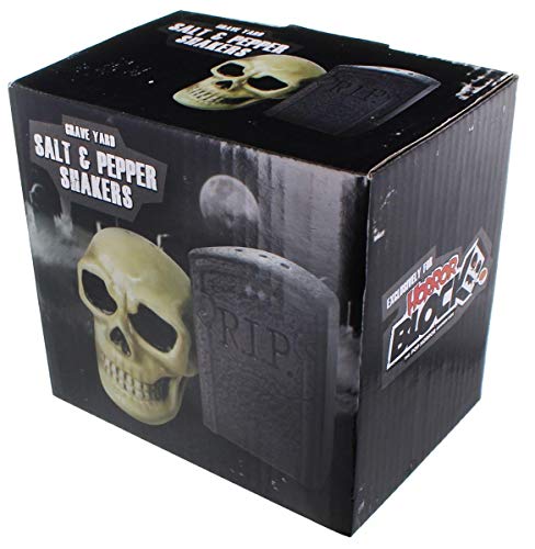 Halloween Skull and Tombstone Salt and Pepper Shaker Set - Creepy Kitchen Decor