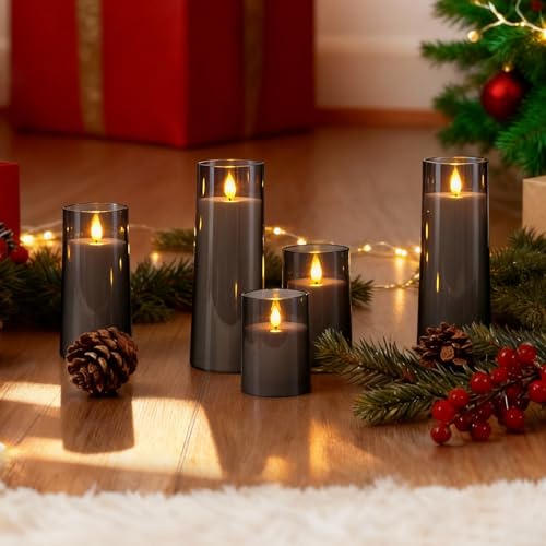 Flameless Candles Set of 5 with Remote Timer - Acrylic Flickering LED Pillar Candles for Christmas & Home Decor - Grey, Variation of THIS listing
