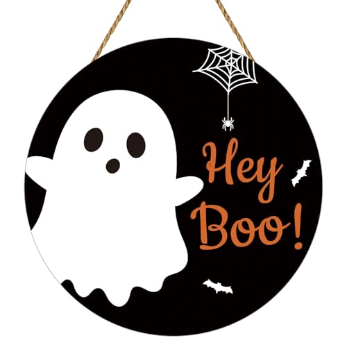 Halloween Door Sign Decor - Cute Ghost Bat Spider Web Welcome Wreath