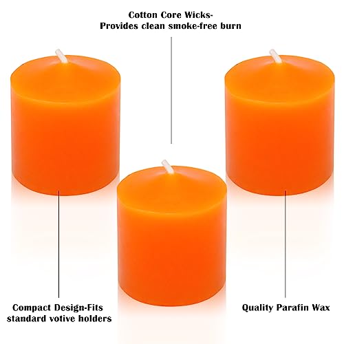 Orange Votive Candles Set of 36 - 1.5 Inch Unscented, 10 Hour Burn Time for Weddings Parties Halloween Fall and Home Decor - Variation: Orange / 1.5 Inch, 36 Pack