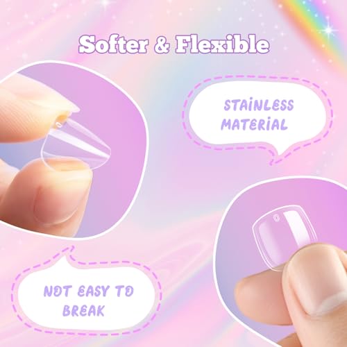 Kids Short Square False Nails - Full Cover Press-On Tips, Clear, 10 Sizes with Variation: Clear Short Square Kids Nail Tips