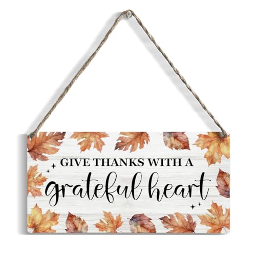 Give Thanks With a Grateful Heart Thanksgiving Wooden Wall Plaque 12x6 Inch Home Decor