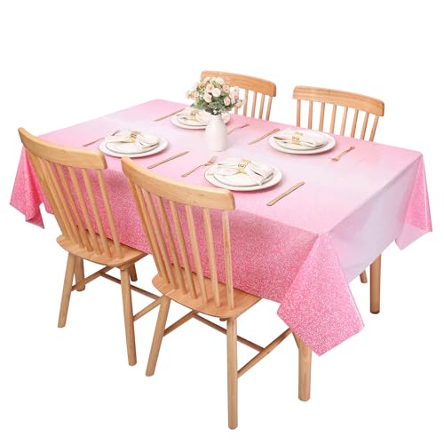 Pink Tablecloth Set - Ombre Pink Glitter Disposable Party Covers, 3 Pack