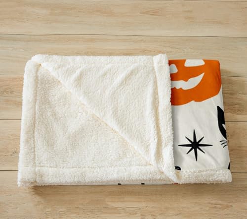 Halloween Sherpa Plush Blanket - Black Cat Pumpkin Ghost Fleece Throw 50x60 Inches - Variation of THIS listing