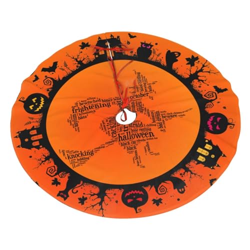 Halloween Witch Flying Over Christmas Tree Skirt 36-Inch Rustic Fall Decorations