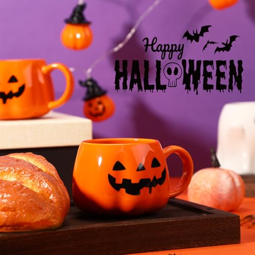Halloween Pumpkin & Ghost Ceramic Mug Set - 4 Pcs, 14oz Holiday Coffee Cups - Variation 4