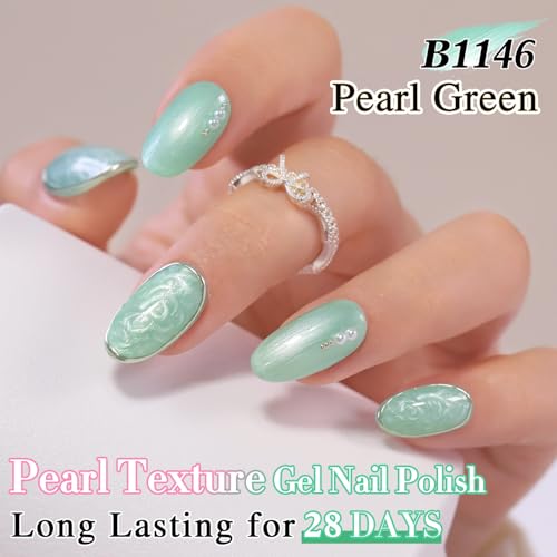 Gel Nail Polish 15ML - Pearl Green, Same Color & Bottle Soak Off Manicure