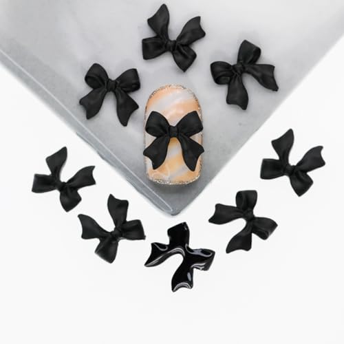 Black 3D Bow Nail Charms - 100 Pcs Resin Nail Art Decorations for Manicure & Crafts