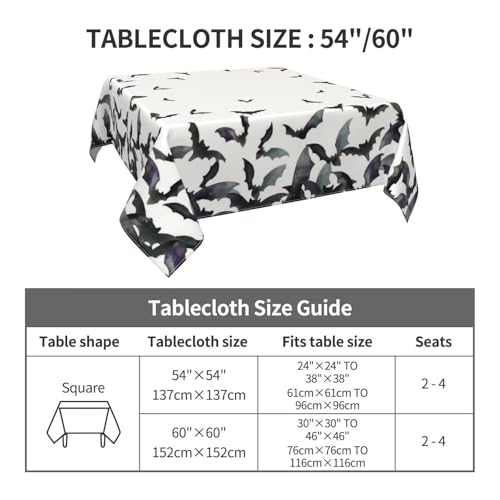 Halloween Tablecloth Square 54x54 Inch Black Bats Farmhouse Decor - Sorktse