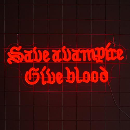 Red Save A Vampire Give Blood Neon Sign - Dimmable Gothic Horror Wall Decor for Home Bar Bedroom Halloween Spooky Gift