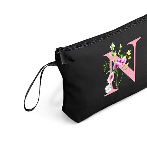 Personalized Makeup Bag with Mirror - Black, Women's Gift, 9 Inch