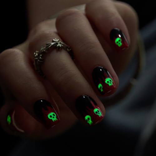 CurvLife Short Square Halloween Glow-in-the-Dark Press-On Nails - Crypt Glow