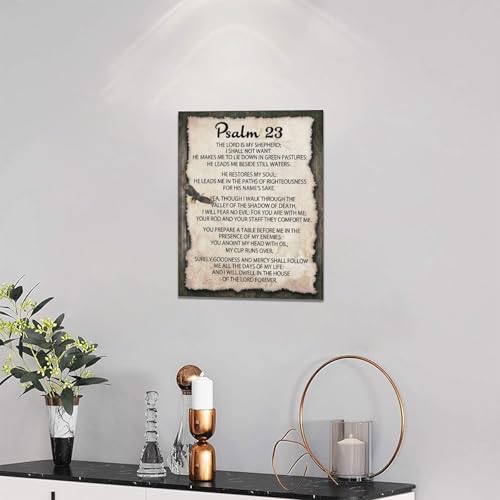 Psalm 23 Wall Art Canvas Print Religious Scripture Artwork 16x12 Inches - Framed Home Decor