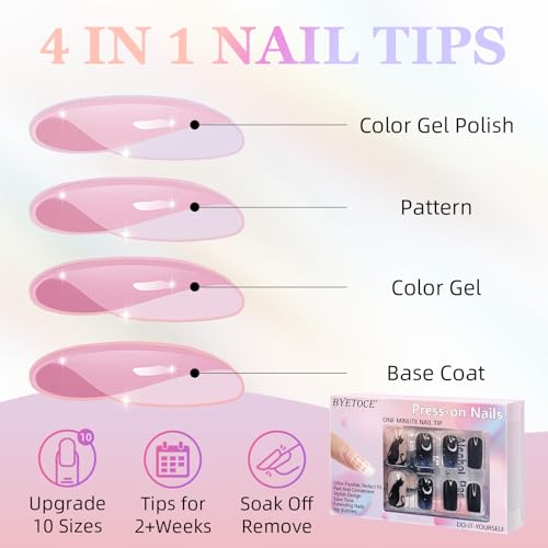 Night Black Cat Halloween Press On Nails Kit with Fake Nails & Accessories