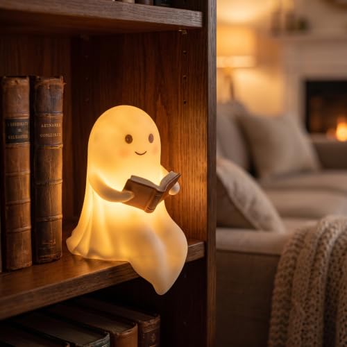 Halloween Ghost Figurine with Book - Light Up Indoor Holiday Decor