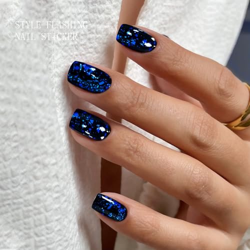 Blue Semi Cured Gel Nail Stickers Wrap - Easy Nail Art Decals, 20 Strips - Dark Blue