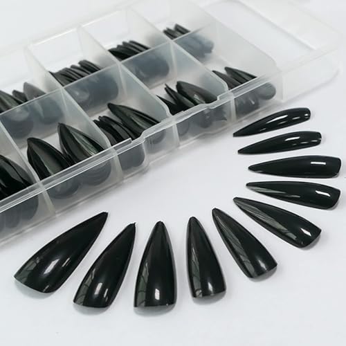 Black Long Press On Nails Stiletto Fake Nails 120 Pcs - Durable & Reusable