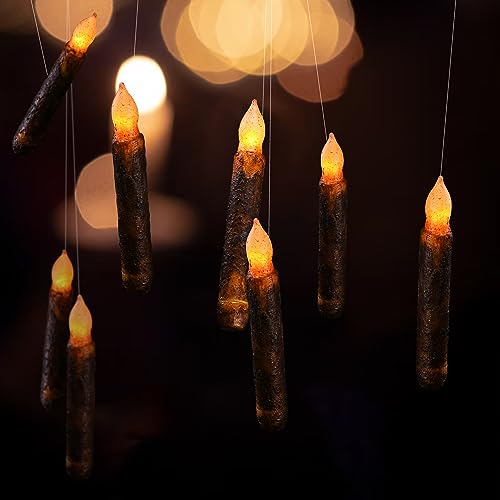 Brown Flameless Wax Pillar Candles Set - Drip Primitive LED Flickering Halloween & Party Decor