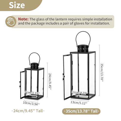 NUPTIO Large Black Indoor & Outdoor Metal Floor Lantern - 13.8 Inch Tall