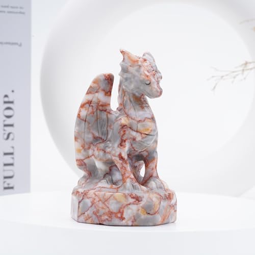 Natural Hand Carved Dragon Crystal Sculpture - Flying Dragon Red Grid Figurine - Healing Stone Home Decor