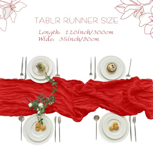 2 Pack Red Cheesecloth Table Runner for Fall Christmas Party Decor - 10FT