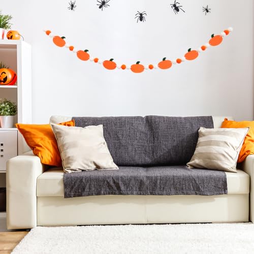 Halloween Pumpkin Felt Banner with Ball Garland Indoor Party Decorations - Fall Festive Decor