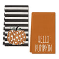 Fall Kitchen Towels Set of 2 - Orange Polka Dot Pumpkin Decor - Rustic Variation