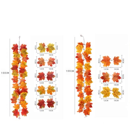 Fall Maple Leaves Garland - 2 Pieces, Autumn Thanksgiving Decor