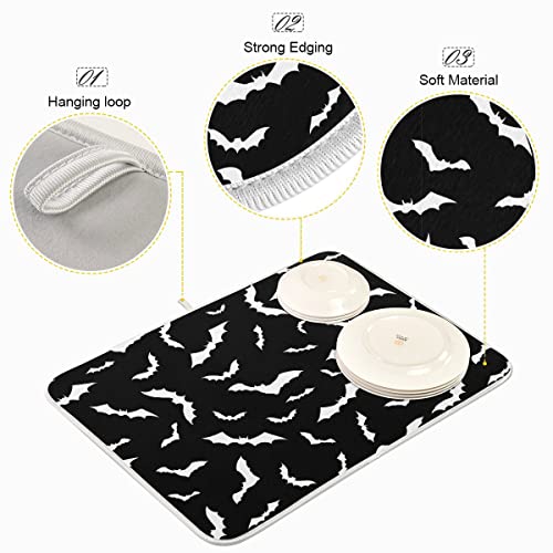 16x18 Bat Dish Drying Mat - Halloween Kitchen Counter Absorbent Microfiber