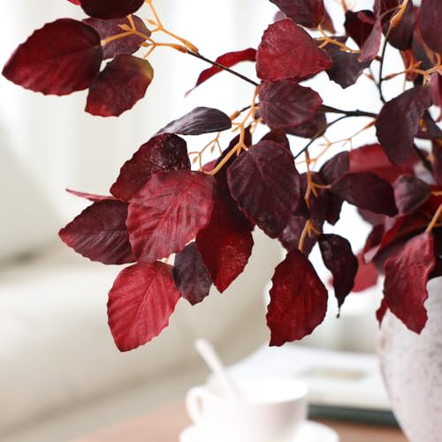 Artificial Fagus Stems - Burgundy Silk Leaves 35 Inch Bulk Fall Decor for Centerpieces