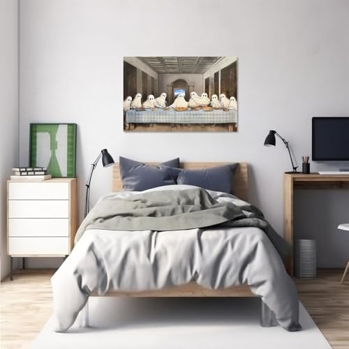 Halloween Canvas Wall Art Poster Spectral Last Supper Ghostly Figures for Living Room Bedroom