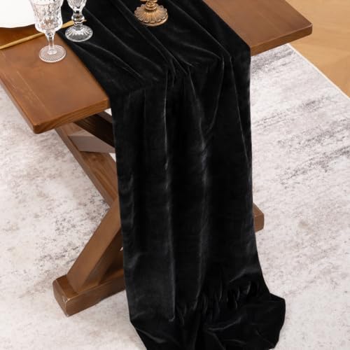 Black Velvet Table Runner Cloth 20x120 Inches Fall Wedding Party Decor - Luxurious
