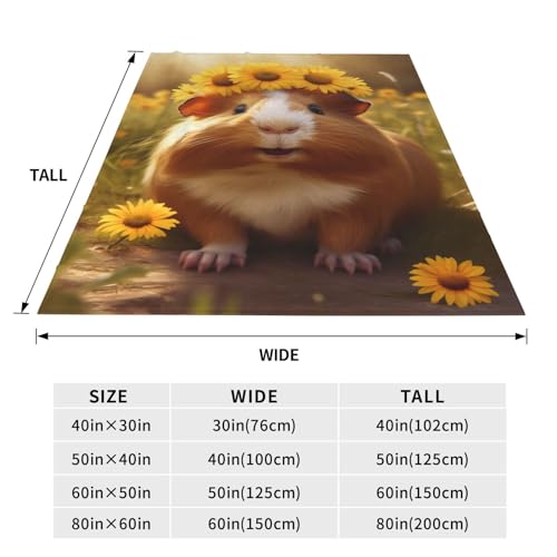 Guinea Pig Blanket 60x50 Inches - Soft Flannel Plush Throw for Kids & Pets - Sunflower Print Variation of Guinea Pig01