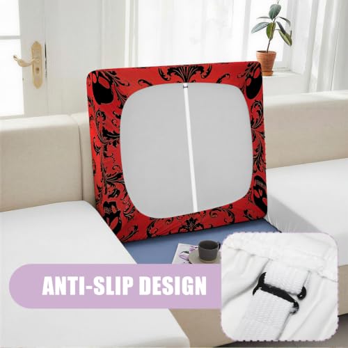 Halloween Skull Couch Cushion Covers 2-Pack - Red Floral Slipcovers for Sofa & Outdoor Furniture, Washable, 27.5 x 25 x 9 Inches (Variation: Red Skull / 2PCS)