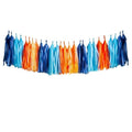Dark Blue, Light Blue & Orange Tassel Garland Banner - 15 Paper Tassels, DIY Party Decorations