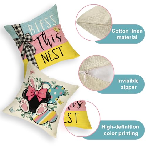 Easter Hunting Squad Throw Pillow Covers 16x16 Set of 4 - Rabbit Ears & Butterfly Design