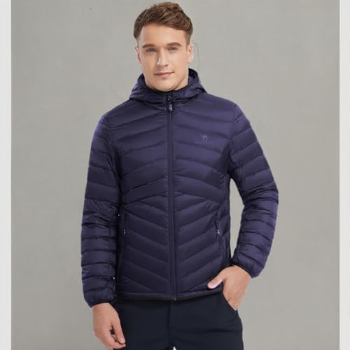 CAMEL CROWN Men Packable Down Jacket Hooded Lightweight Puffer Insulated Coat for Travel Outdoor Hiking