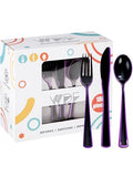 Halloween Plastic Silverware Set - Black & Purple Flatware for Parties, 180PCS