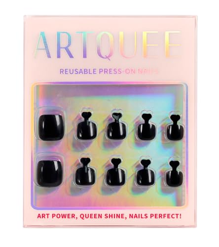Black Reusable Press-On Toenails for Women - Artquee, 32 Pcs